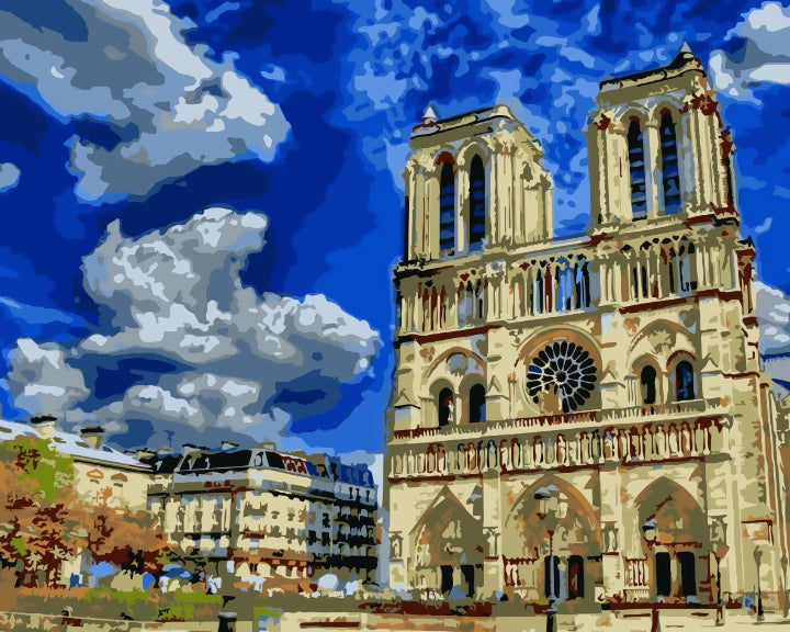 Notre Dame de París y Día Soleado Pintar por Números