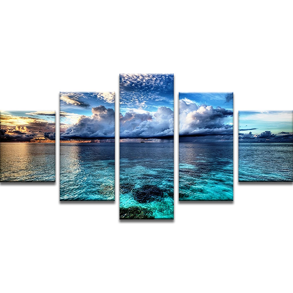 Nubes Blancas sobre el Mar Azul 5 Partes Pintar por Números