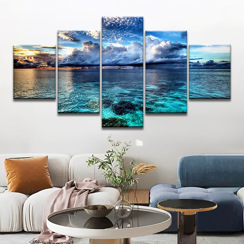 Nubes Blancas sobre el Mar Azul 5 Partes Pintar por Números