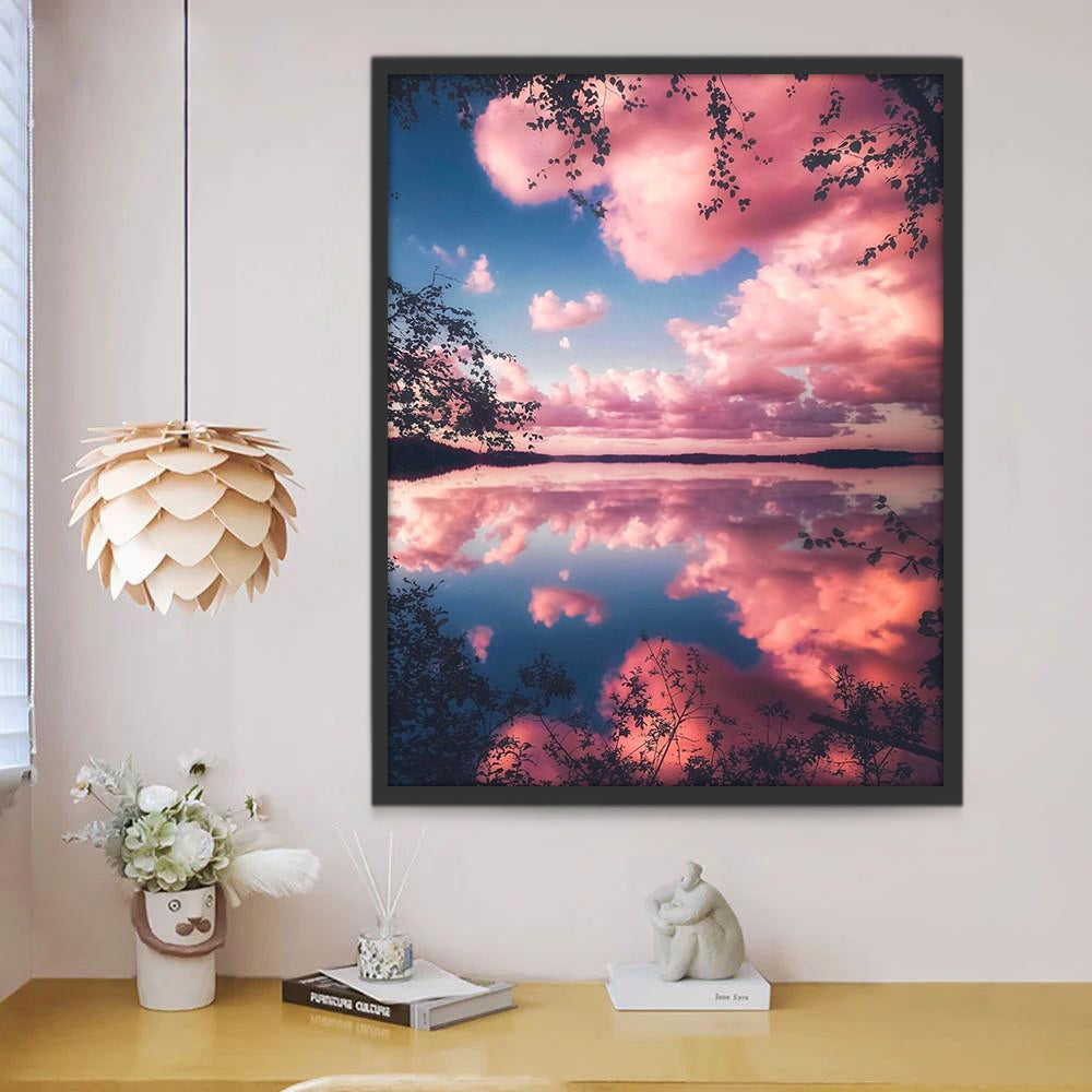 Nubes Rosadas Reflejando en el Agua Pintar por Números