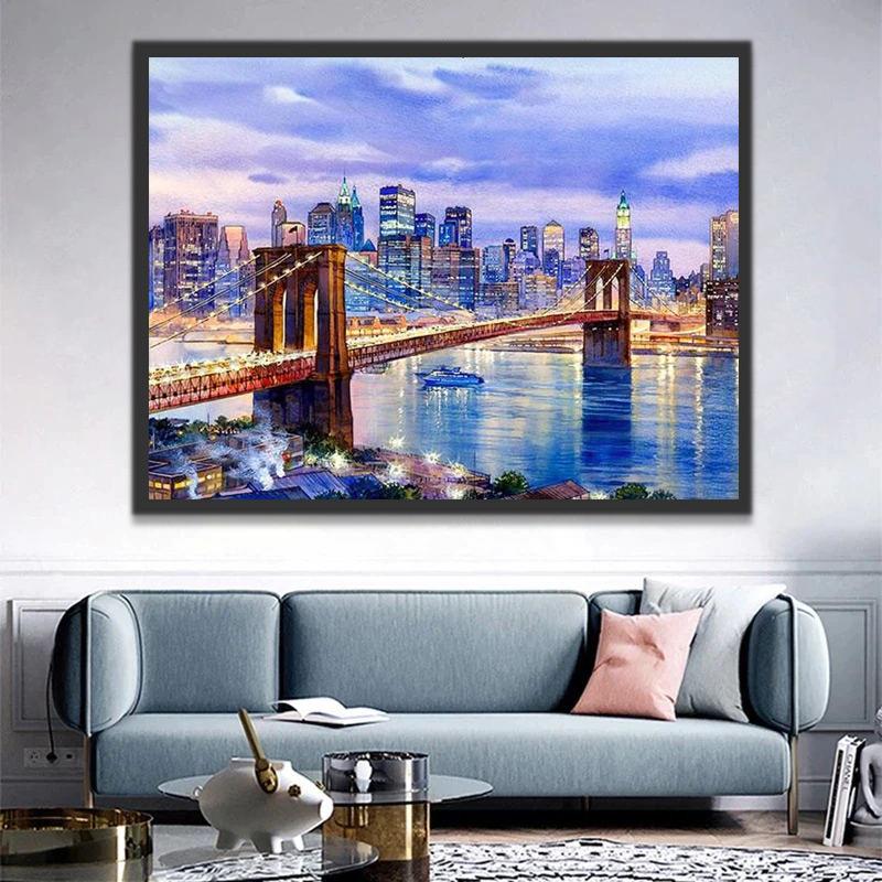 Nueva York y Puente Brooklyn al Atardecer Pintar por Números