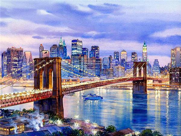 Nueva York y Puente Brooklyn al Atardecer Pintar por Números