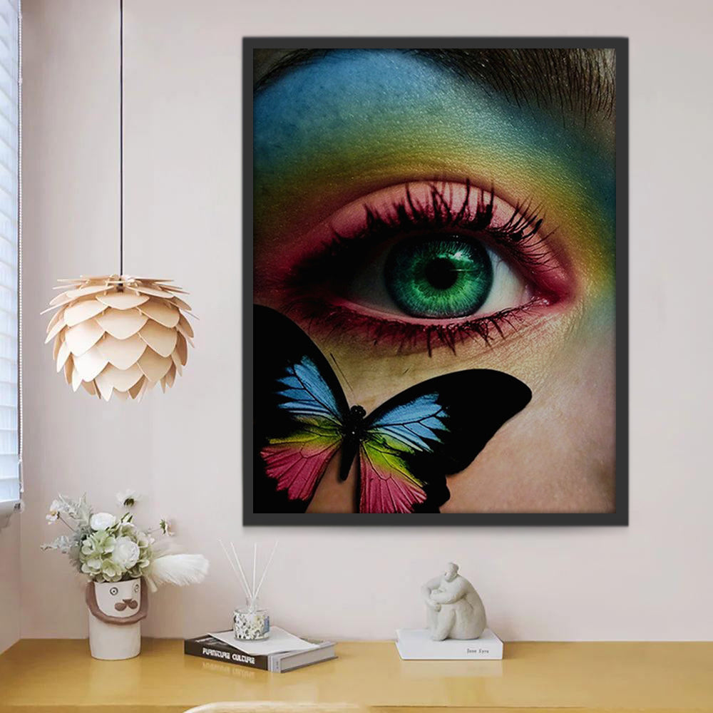 Ojo Verde de Mujer y Mariposa Colorida Pintar por Números