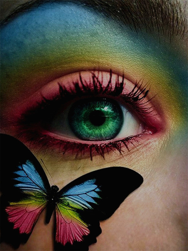 Ojo Verde de Mujer y Mariposa Colorida Pintar por Números