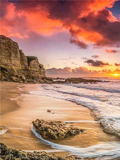 Olas Blancas en la Playa al Atardecer Pintar por Números