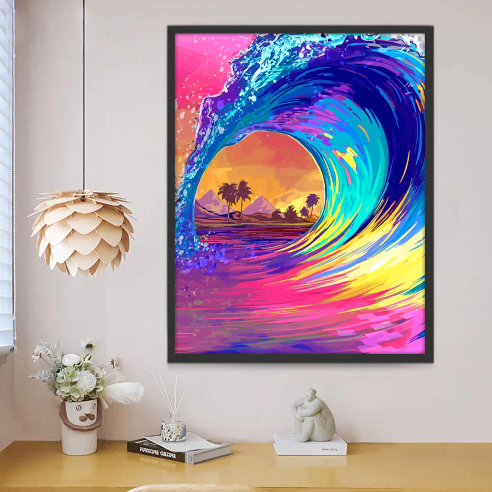 Olas Coloridas con Palmeras Pintar por Números