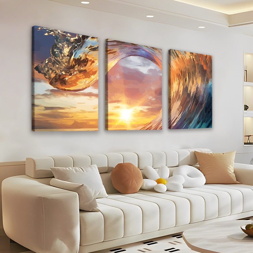 Olas de Mar y Puesta del Sol 3 Partes Pintar por Números