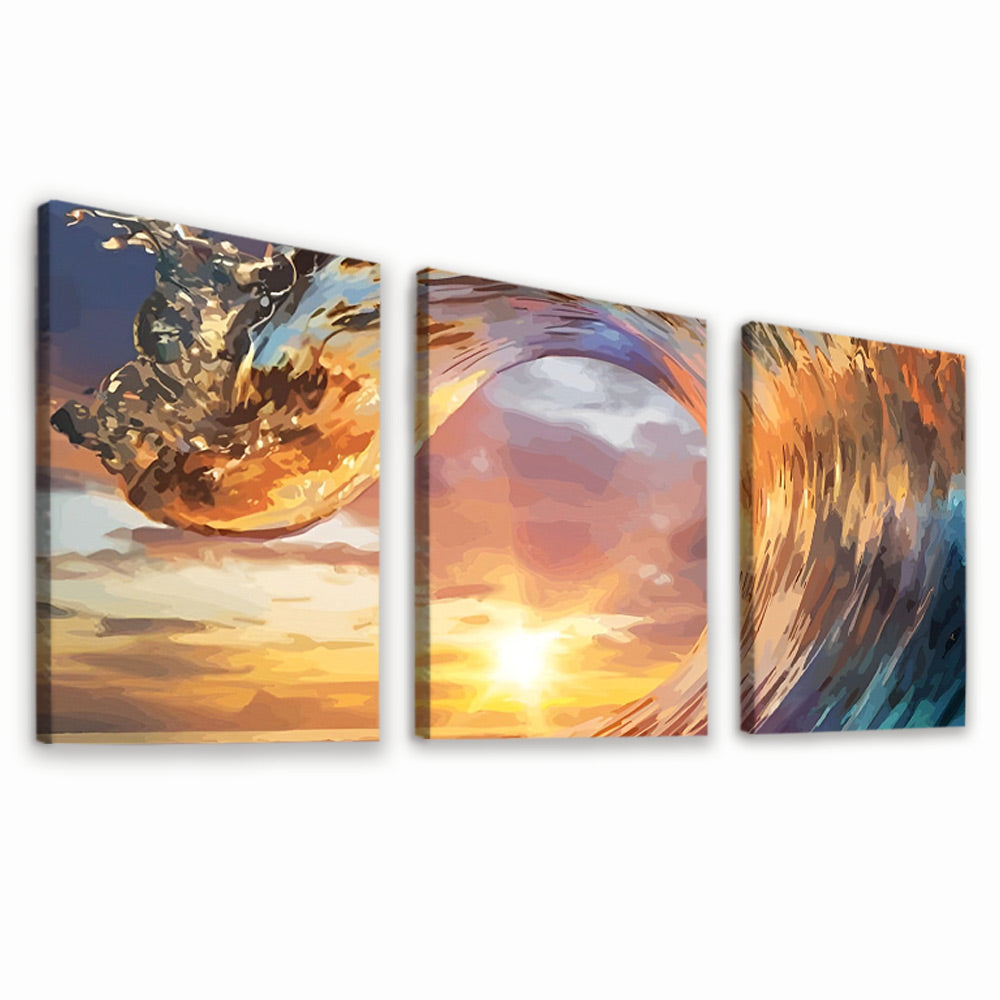 Olas de Mar y Puesta del Sol 3 Partes Pintar por Números