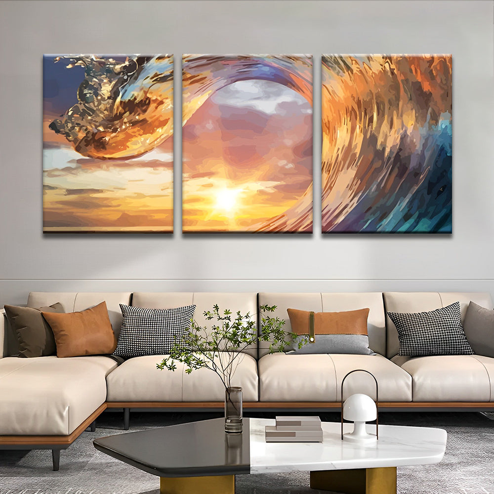 Olas de Mar y Puesta del Sol 3 Partes Pintar por Números