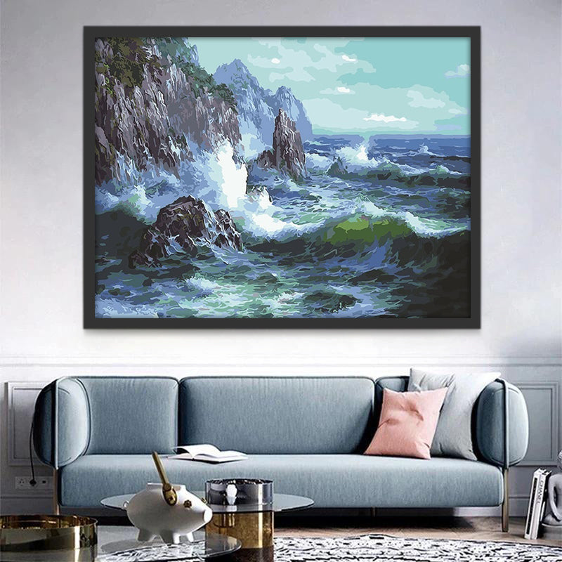 Olas en el Mar Chocando con Rocas Pintar por Números