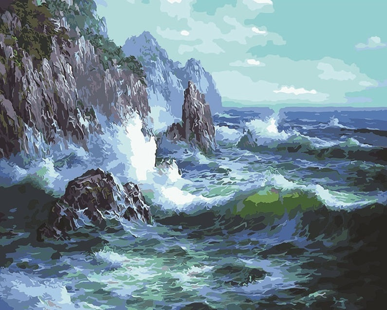 Olas en el Mar Chocando con Rocas Pintar por Números