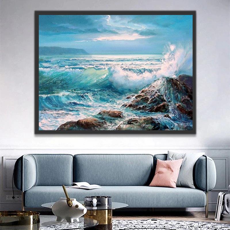 Olas Marinas Rompiendo en los Arrecifes Pintar por Números