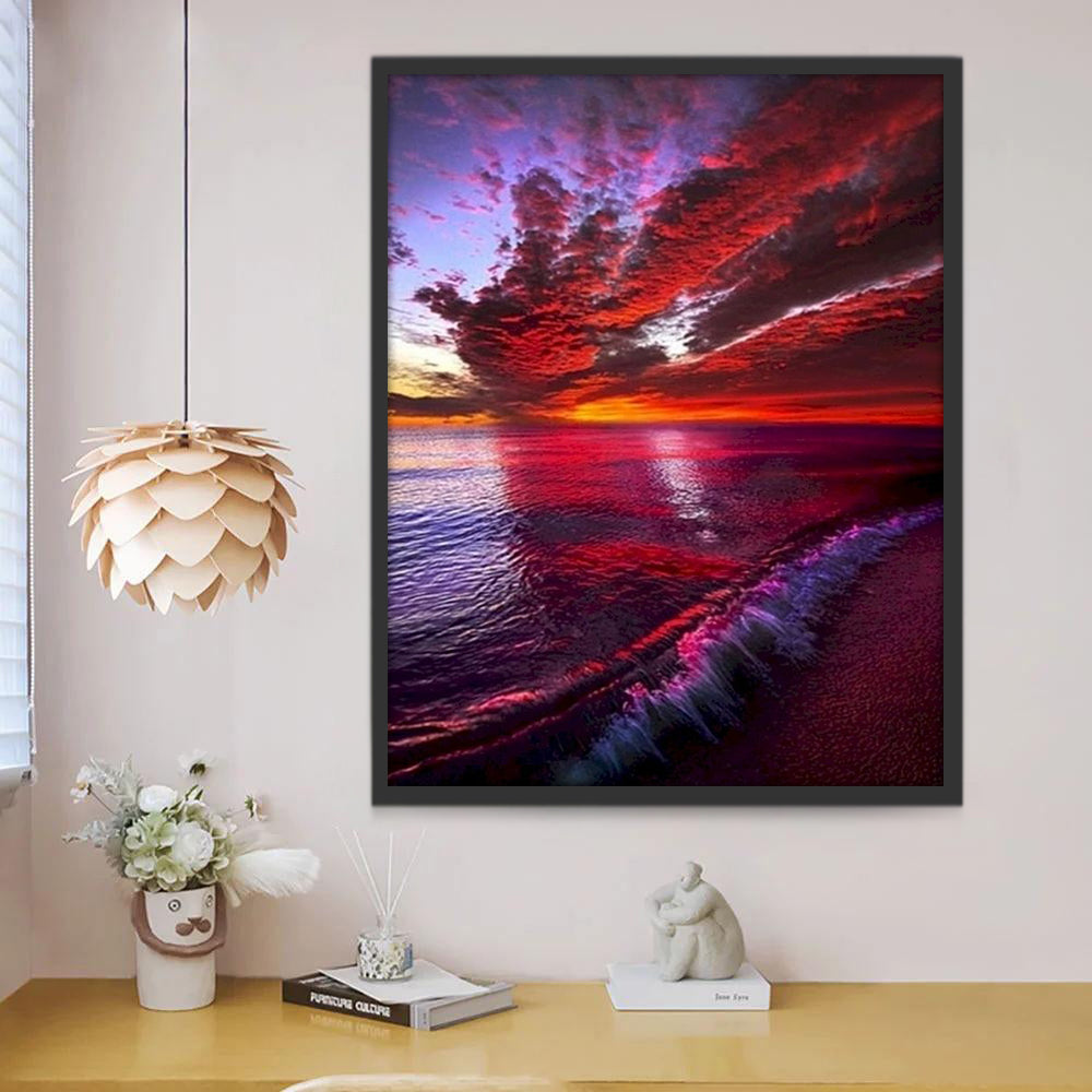 Olas Marinas y las Nubes Rojas Pintar por Números