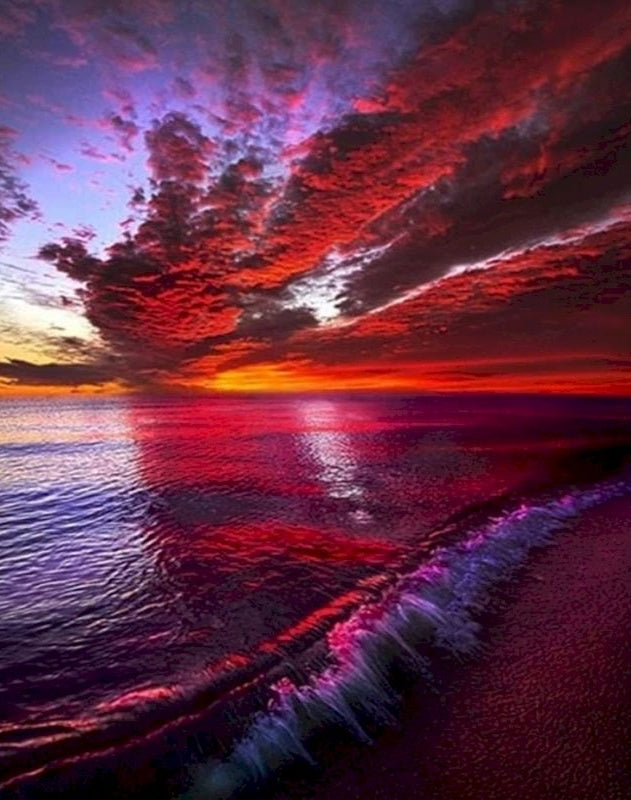 Olas Marinas y las Nubes Rojas Pintar por Números