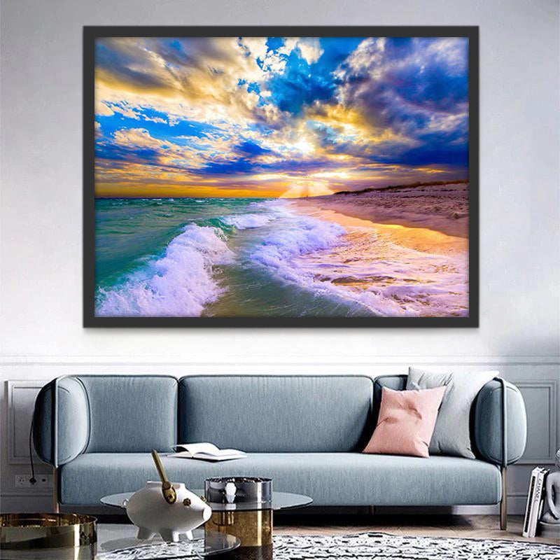Olas Marinas y Nubes al Atardecer Pintar por Números