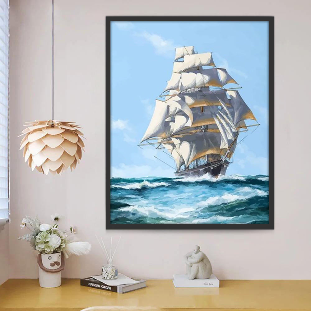 Olas y Barco sobre el Mar Azul Pintar por Números