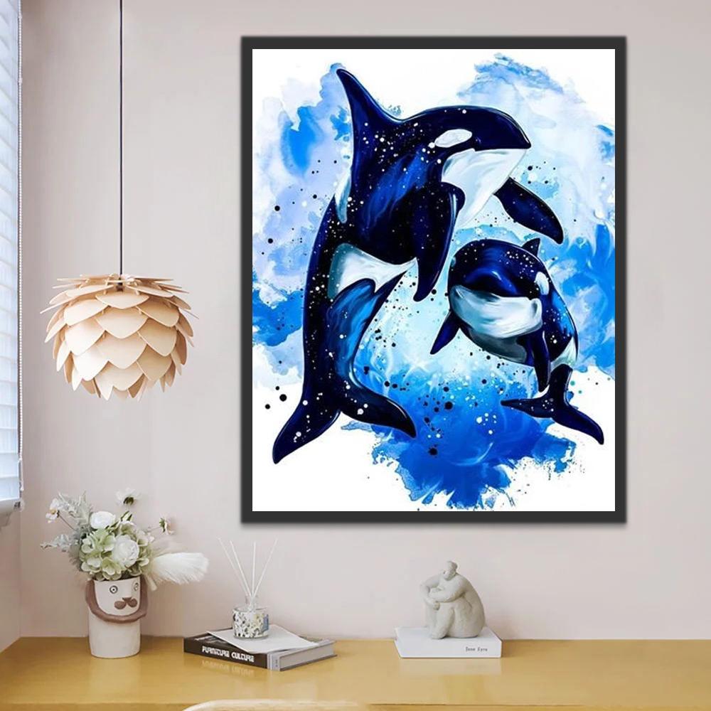 Orcas con Fondo Azul Pintar por Números