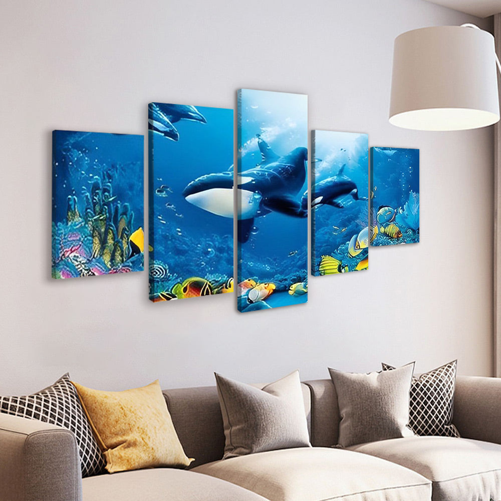 Orcas y Peces en el Fondo Marino 5 Partes Pintar por Números