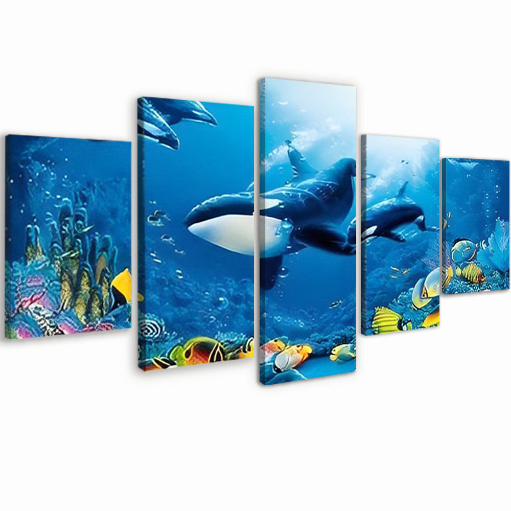 Orcas y Peces en el Fondo Marino 5 Partes Pintar por Números