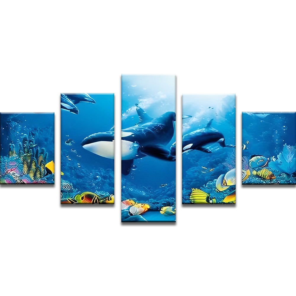 Orcas y Peces en el Fondo Marino 5 Partes Pintar por Números