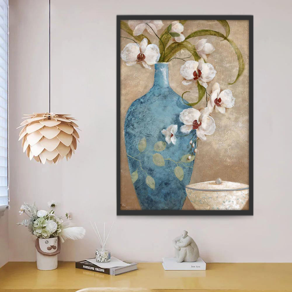 Orquídea en Florero Azul de Porcelana Pintar por Números