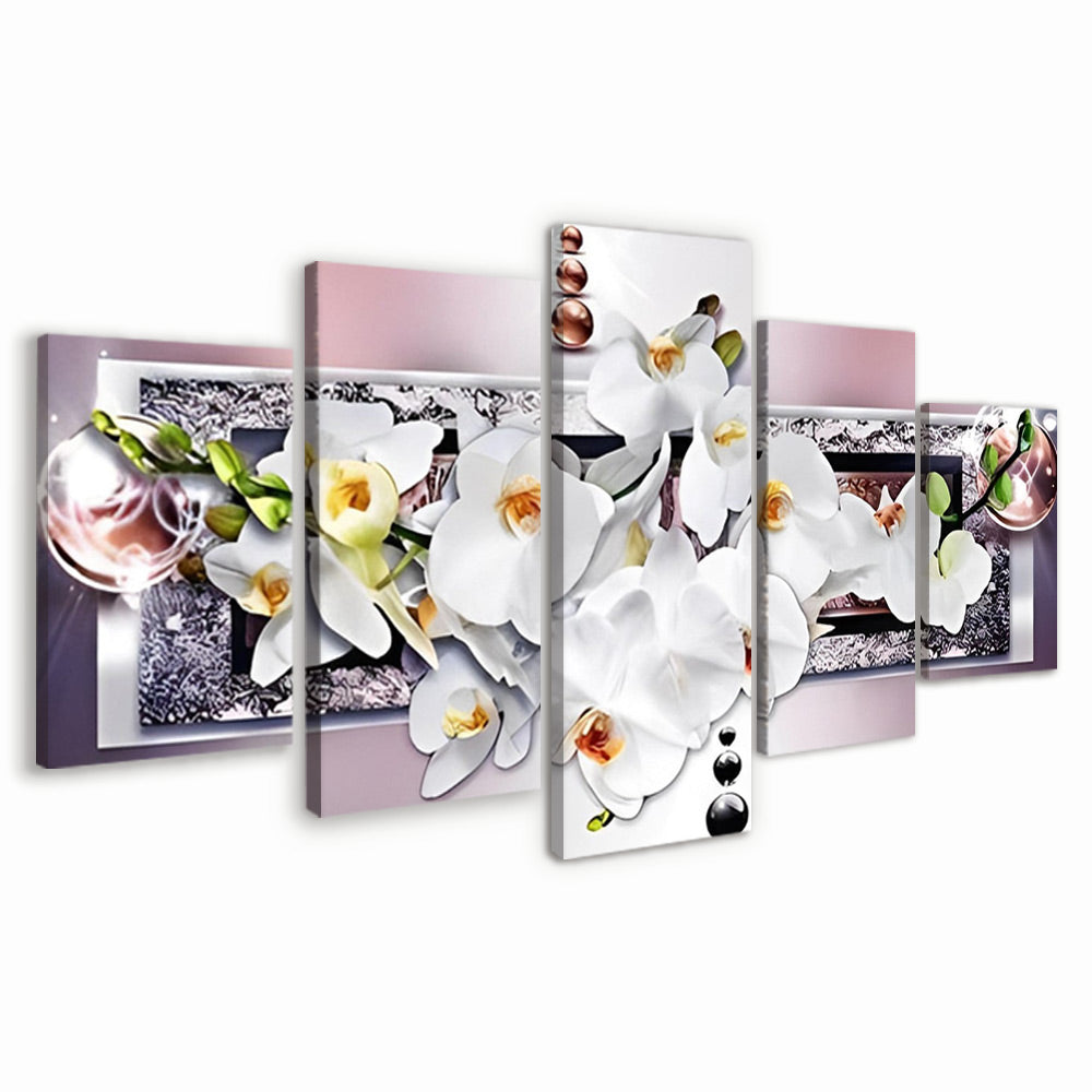 Orquídeas Blancas con Fondo de Pared de Mármol 5 Partes Pintar por Números