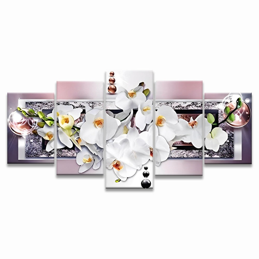 Orquídeas Blancas con Fondo de Pared de Mármol 5 Partes Pintar por Números