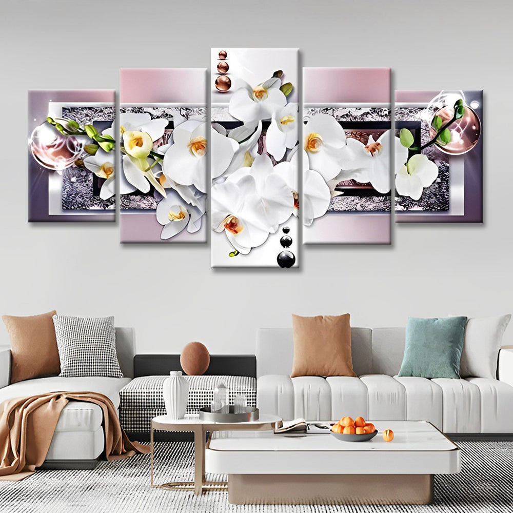 Orquídeas Blancas con Fondo de Pared de Mármol 5 Partes Pintar por Números