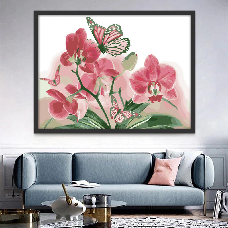 Orquídeas de Color Rosado Oscuro y Mariposas Pintar por Números