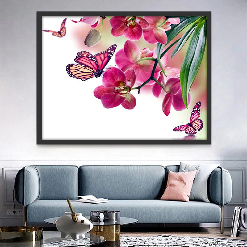 Orquídeas de Color Rosado Oscuro y Mariposas Pintar por Números