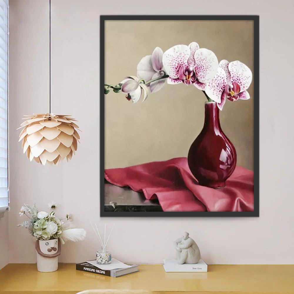 Orquídeas Rosadas en Florero Morado Oscuro Pintar por Números