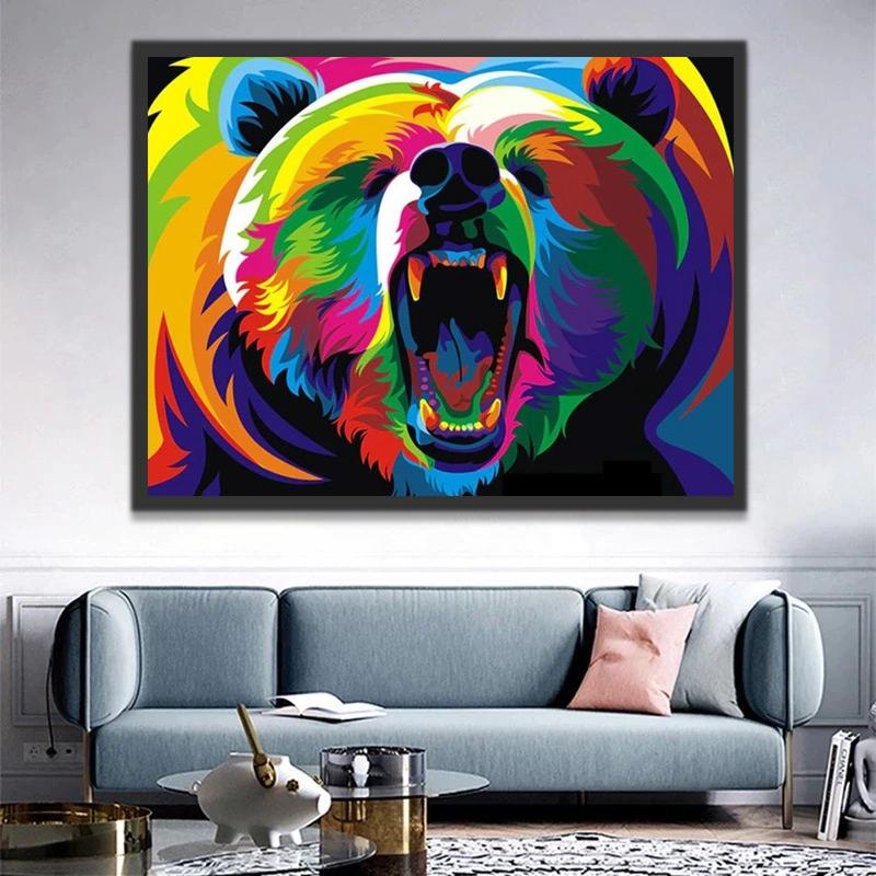 Oso Colorido Rugiendo Pintar por Números