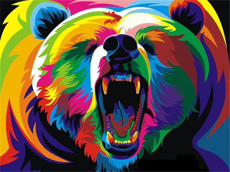 Oso Colorido Rugiendo Pintar por Números