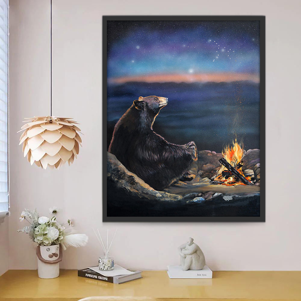 Oso Negro y Hoguera en la Noche Estrellada Pintar por Números