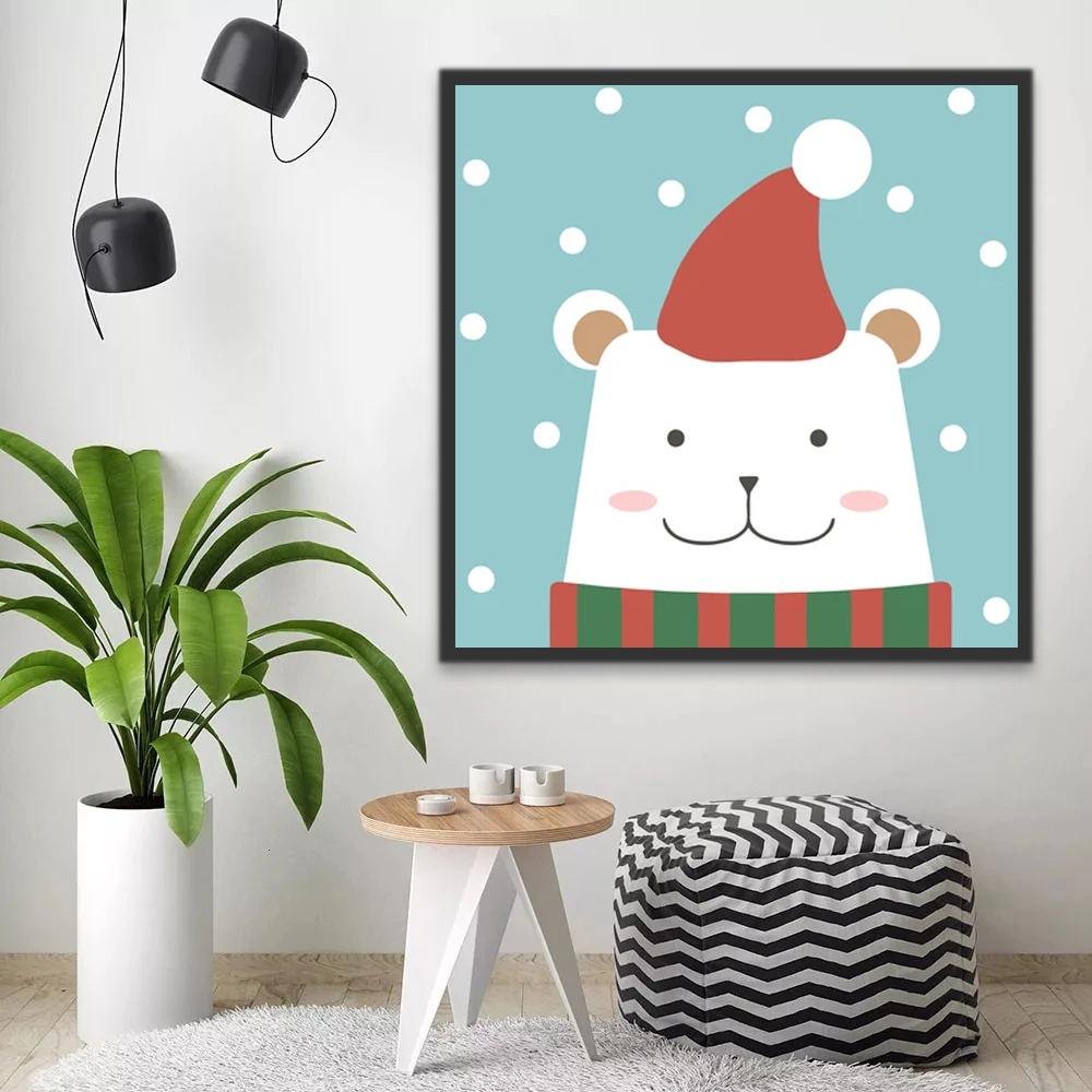 Oso Polar con Bufanda y Gorro Navideño Pintar por Números