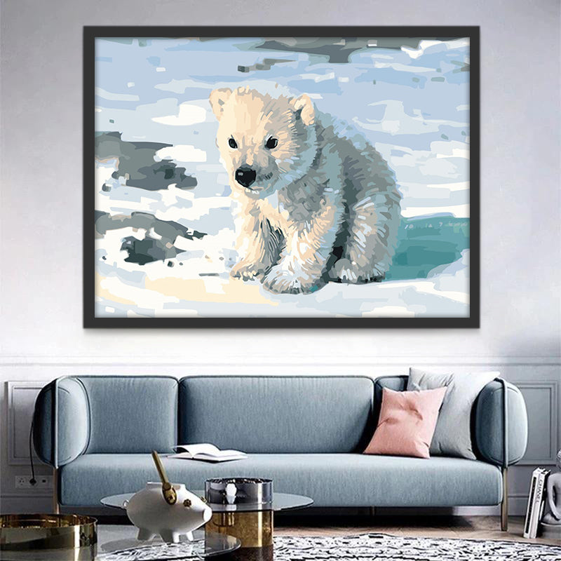 Oso Polar Pequeño Adorable sobre Hielo Pintar por Números