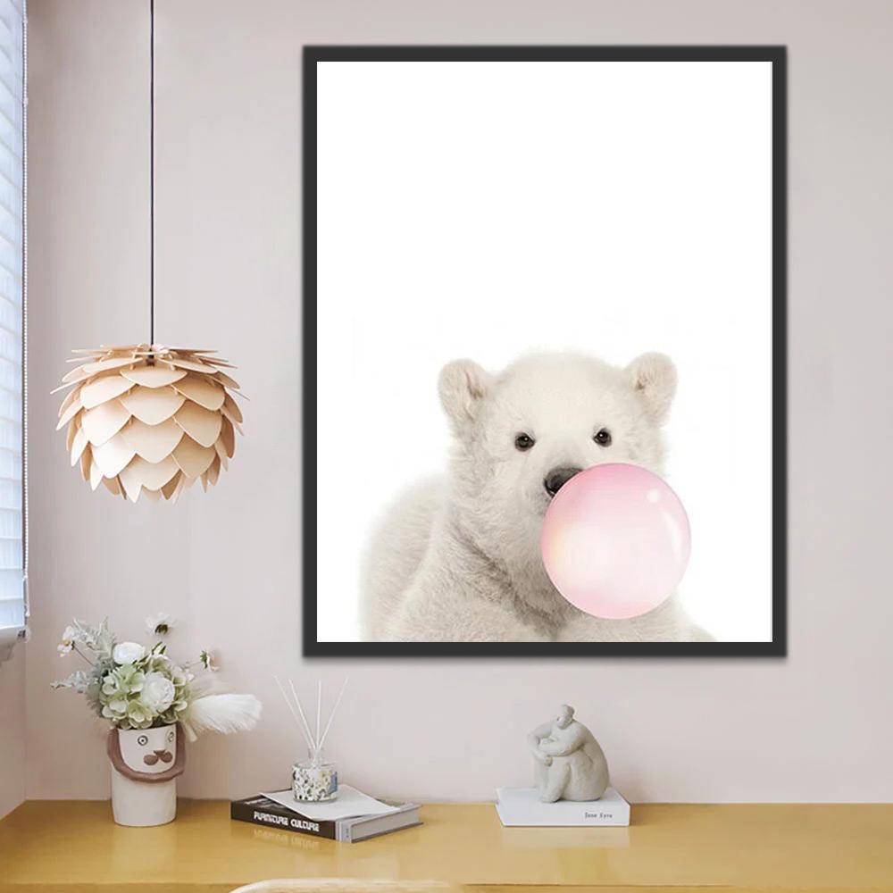Oso Polar Pequeño Soplando Burbuja de Chicle Pintar por Números