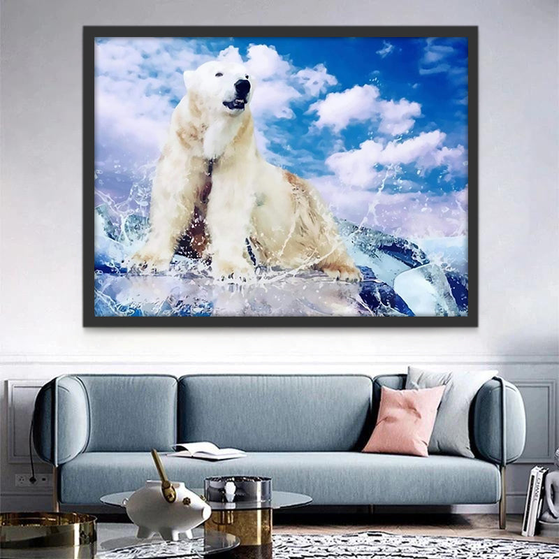 Oso Polar sobre Hielo con Fondo de Cielo Azul Pintar por Números
