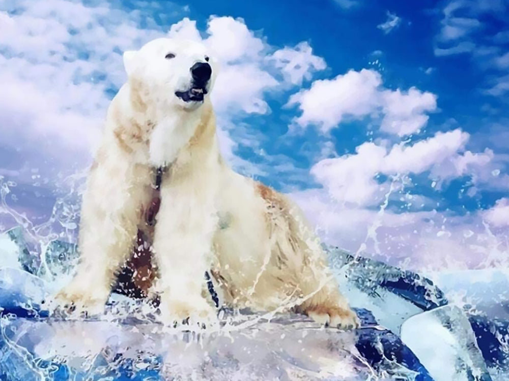 Oso Polar sobre Hielo con Fondo de Cielo Azul Pintar por Números
