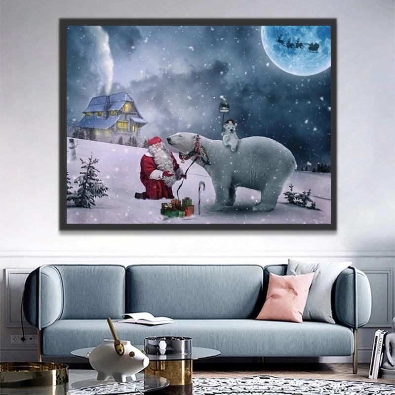 Oso Polar y Papá Noel y Regalos de Navidad Pintar por Números