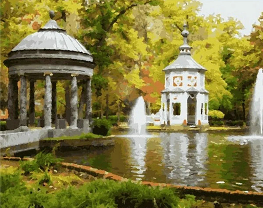 Pabellón de Piedras y Fuente de Parque Pintar por Números