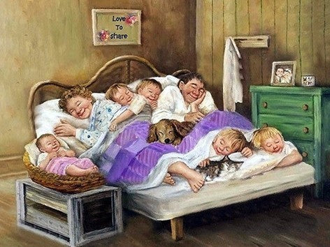 Padres y Niños Acostados sobre la Cama Pintar por Números