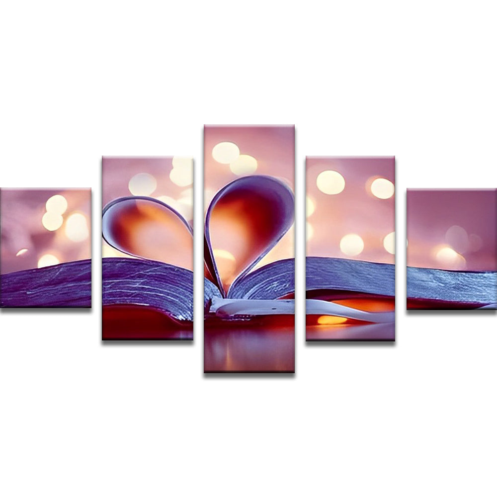 Páginas de Libro en Forma de Corazón Curvado 5 Partes Pintar por Números