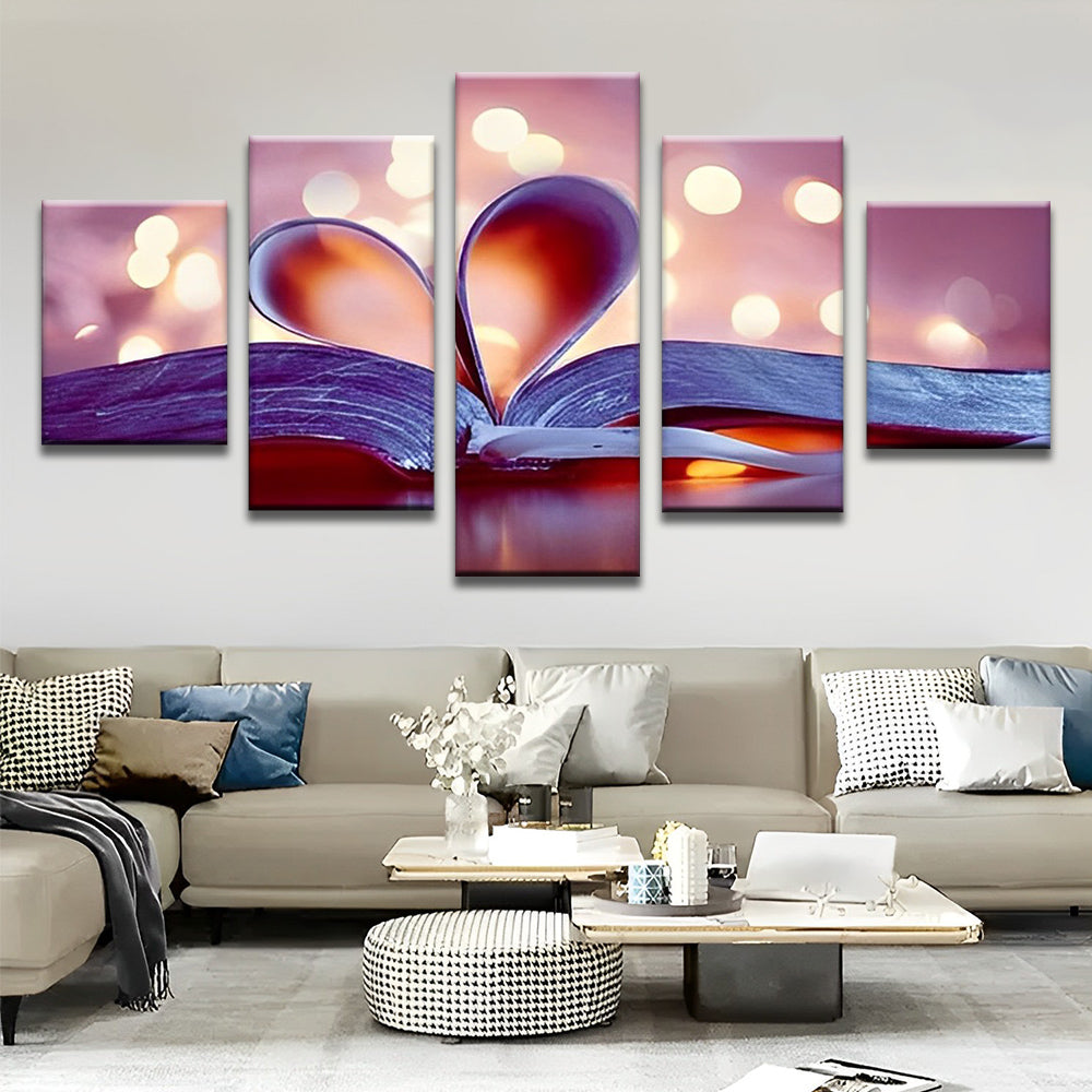 Páginas de Libro en Forma de Corazón Curvado 5 Partes Pintar por Números
