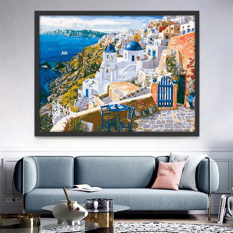 Paisaje Bello de Santorini Pintar por Números