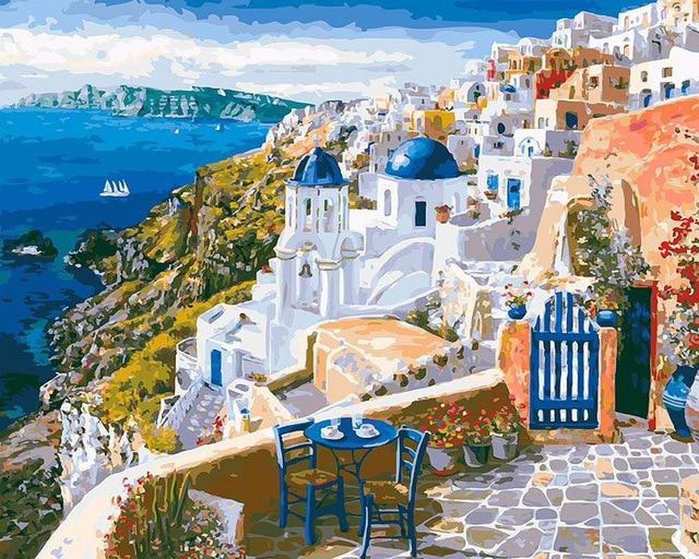 Paisaje Bello de Santorini Pintar por Números