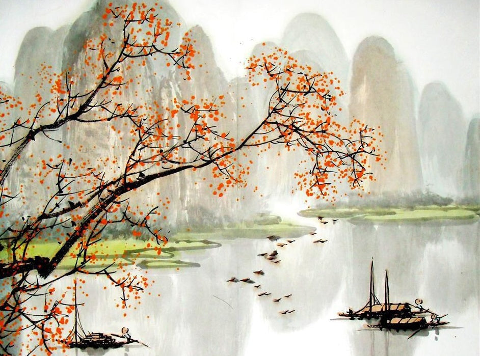 Paisaje Chino con las Montañas y el Río Pintar por Números