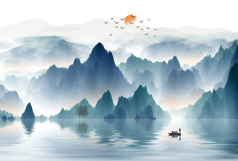Paisaje Chino con Montañas y Lago Pintar por Números
