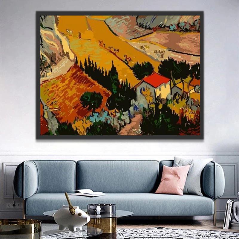 Paisaje con Casa y Labrador de Van Gogh Pintar por Números
