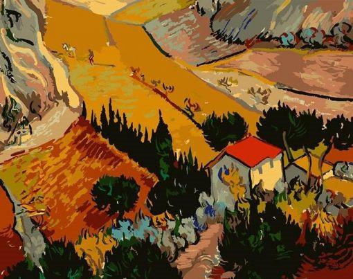Paisaje con Casa y Labrador de Van Gogh Pintar por Números
